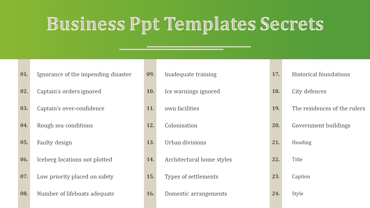 Free - Simple Editable Business PPT Templates with List Model